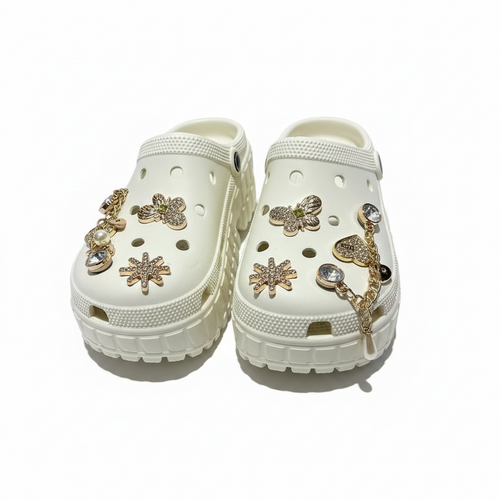 Beige Charm Platform Crocs