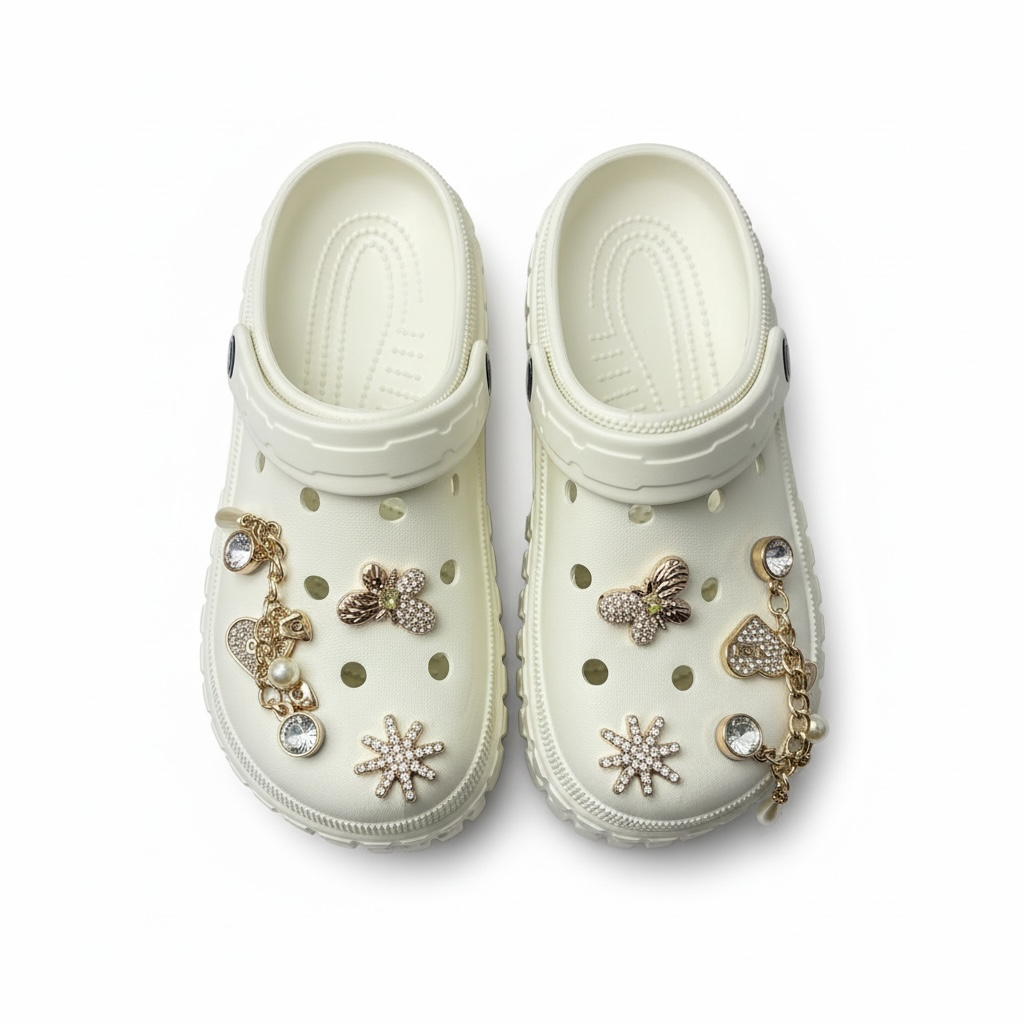 Beige Blinged Platform Croc