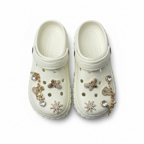 Beige Charm Platform Crocs