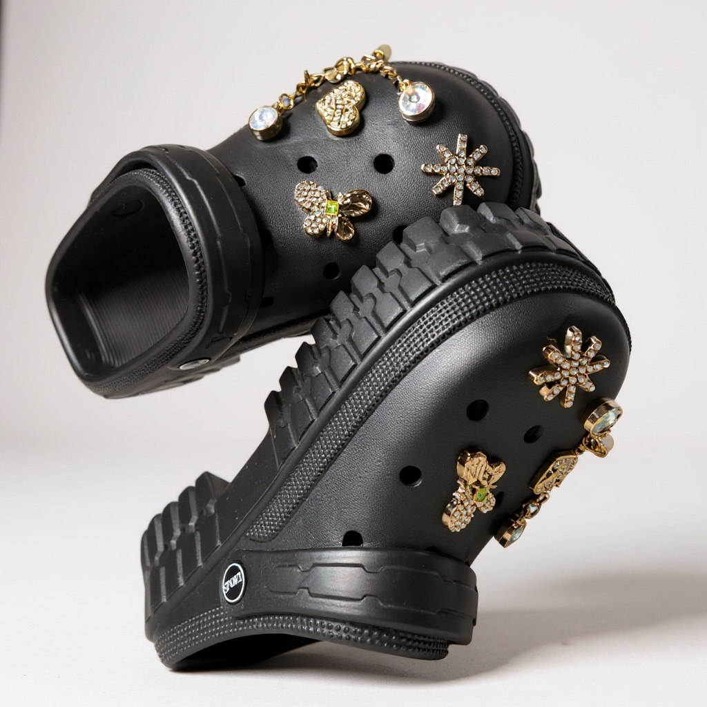 Black Platform Charm Croc