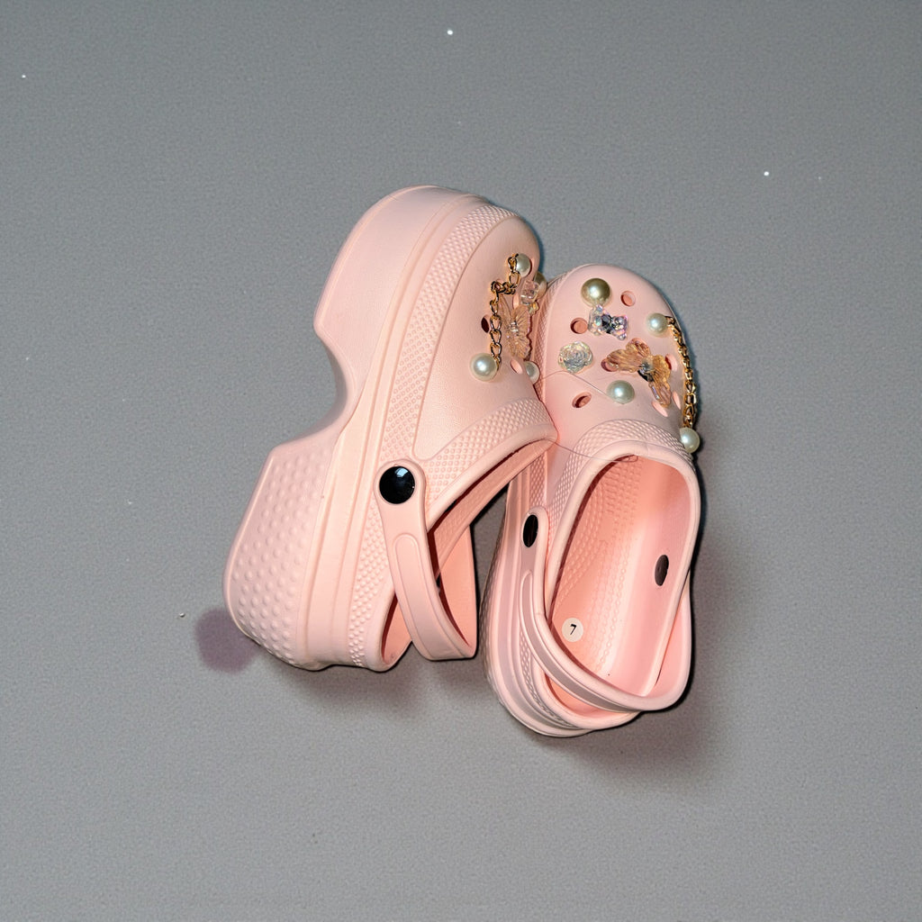 Pink Platform charm Crocs