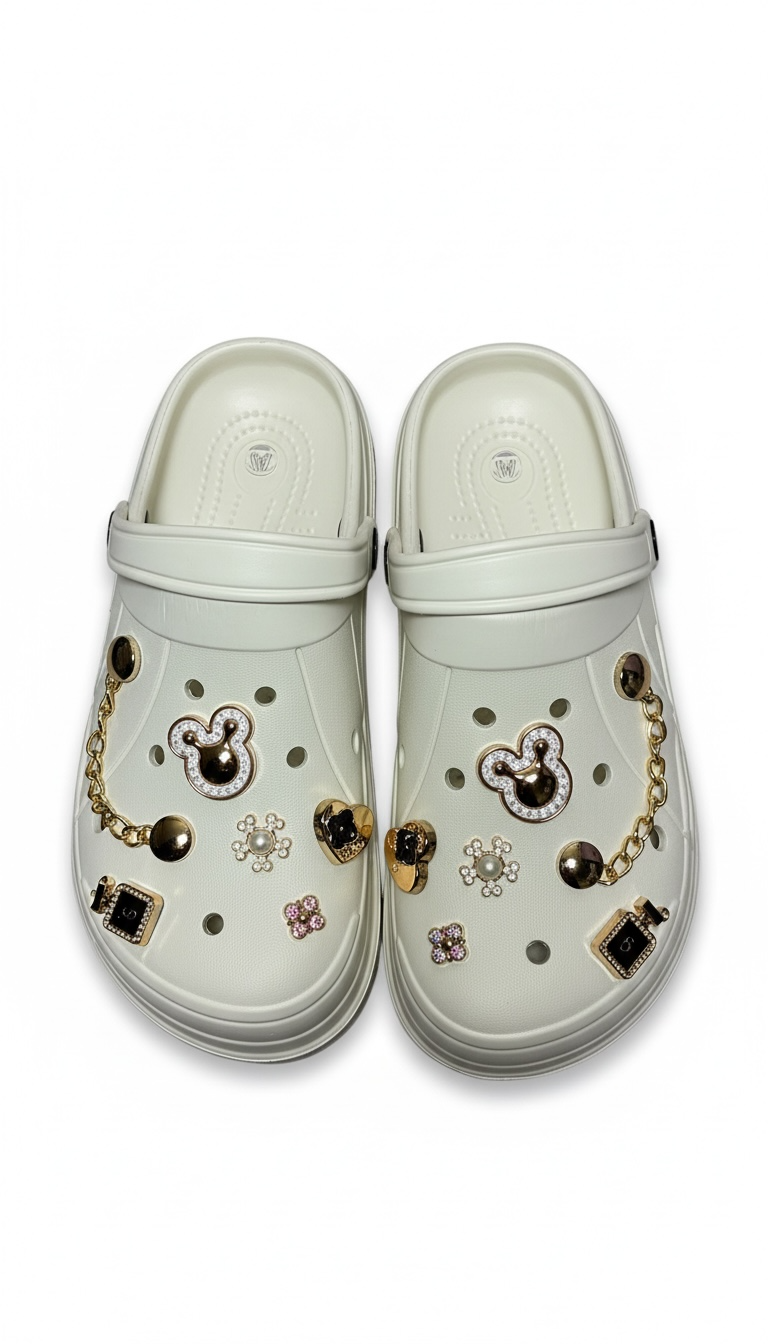 Beige Mickey Platform Crocs