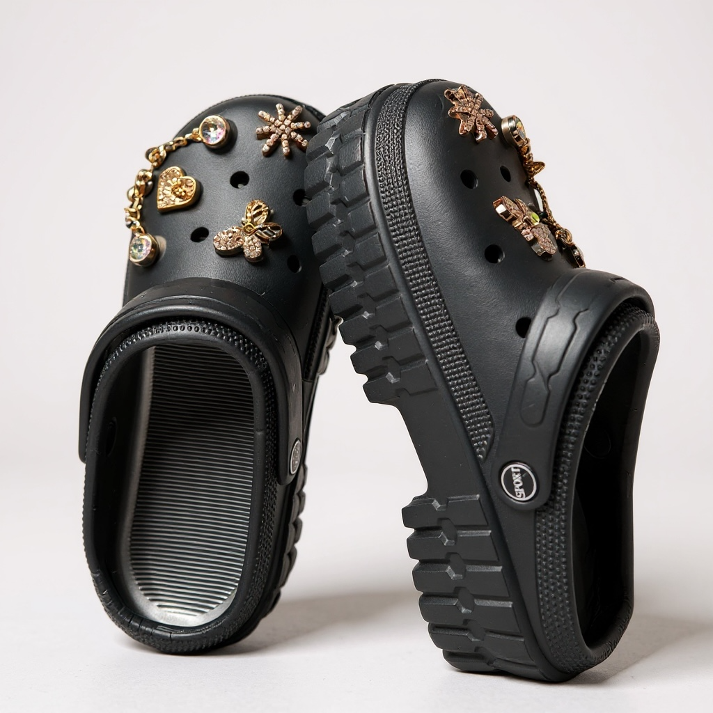 Black Platform Charm Croc