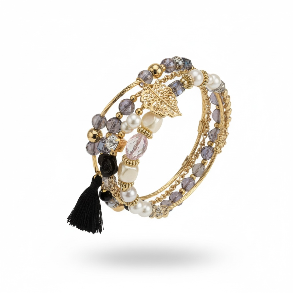 Black and Gold Tassel Cluster Bracelet