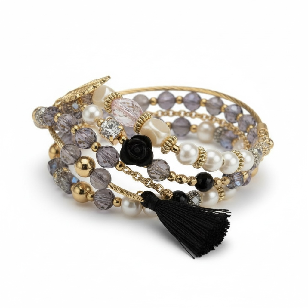 Black and Gold Tassel Cluster Bracelet