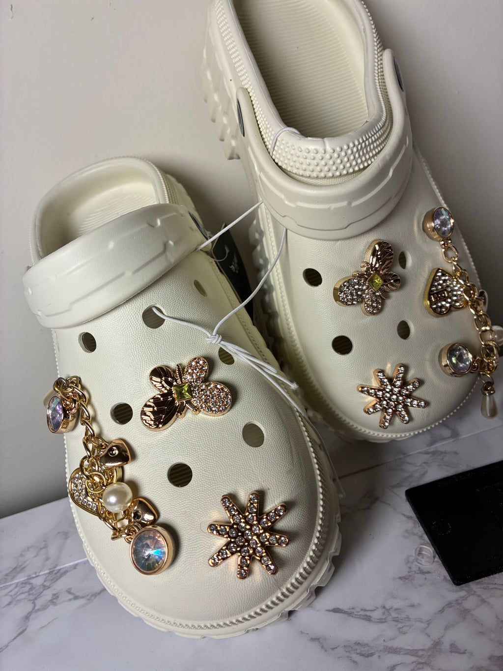 Beige Blinged Platform Croc