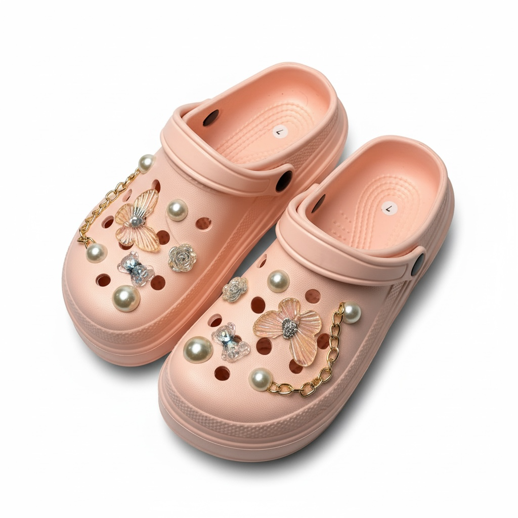 Pink Platform charm Crocs